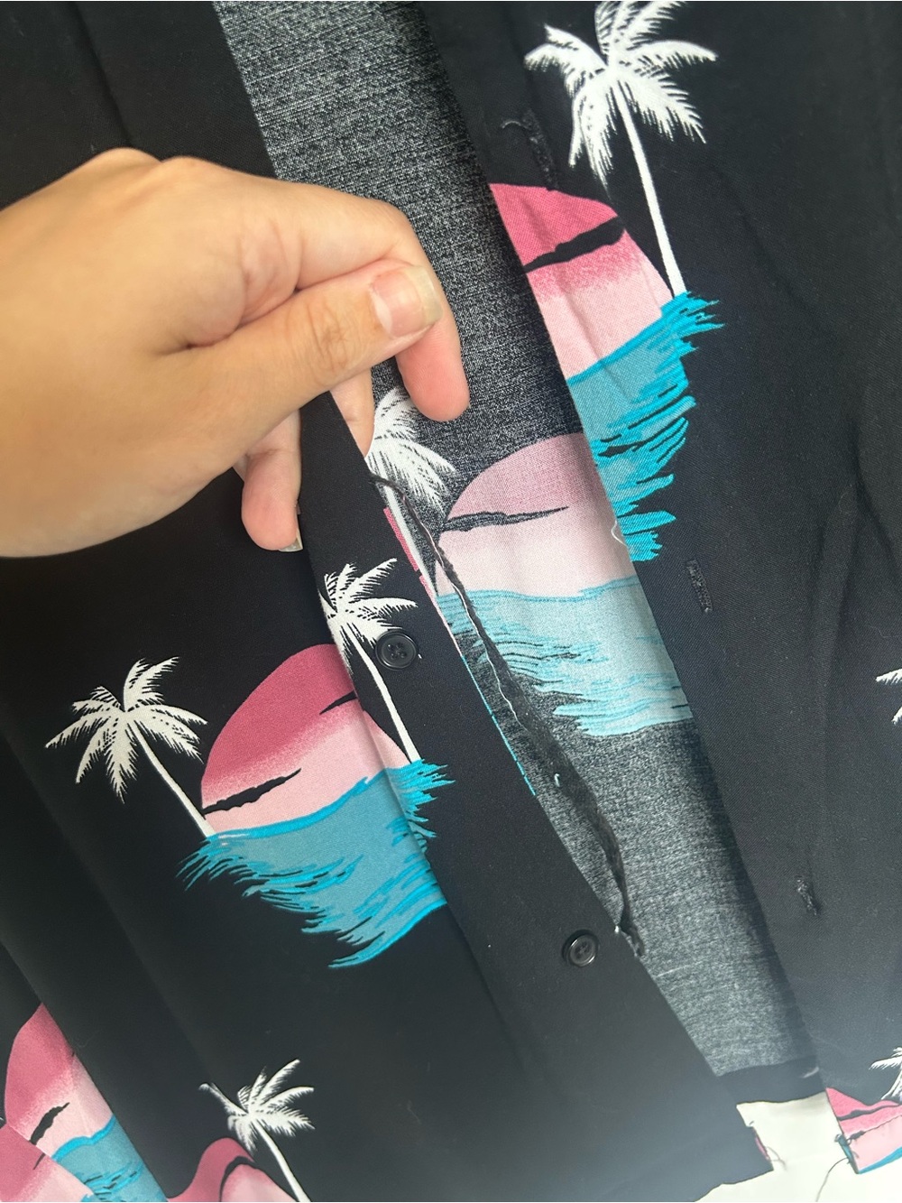 Men’s Black Tropical Sunset Button-Up Shirt - Picture 3 of 3